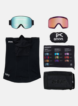 Anon M4 Goggles (Cylindrical) + Bonus Lens + MFI® Face Mask | Frame: Black, Lens: Perceive Variable Blue