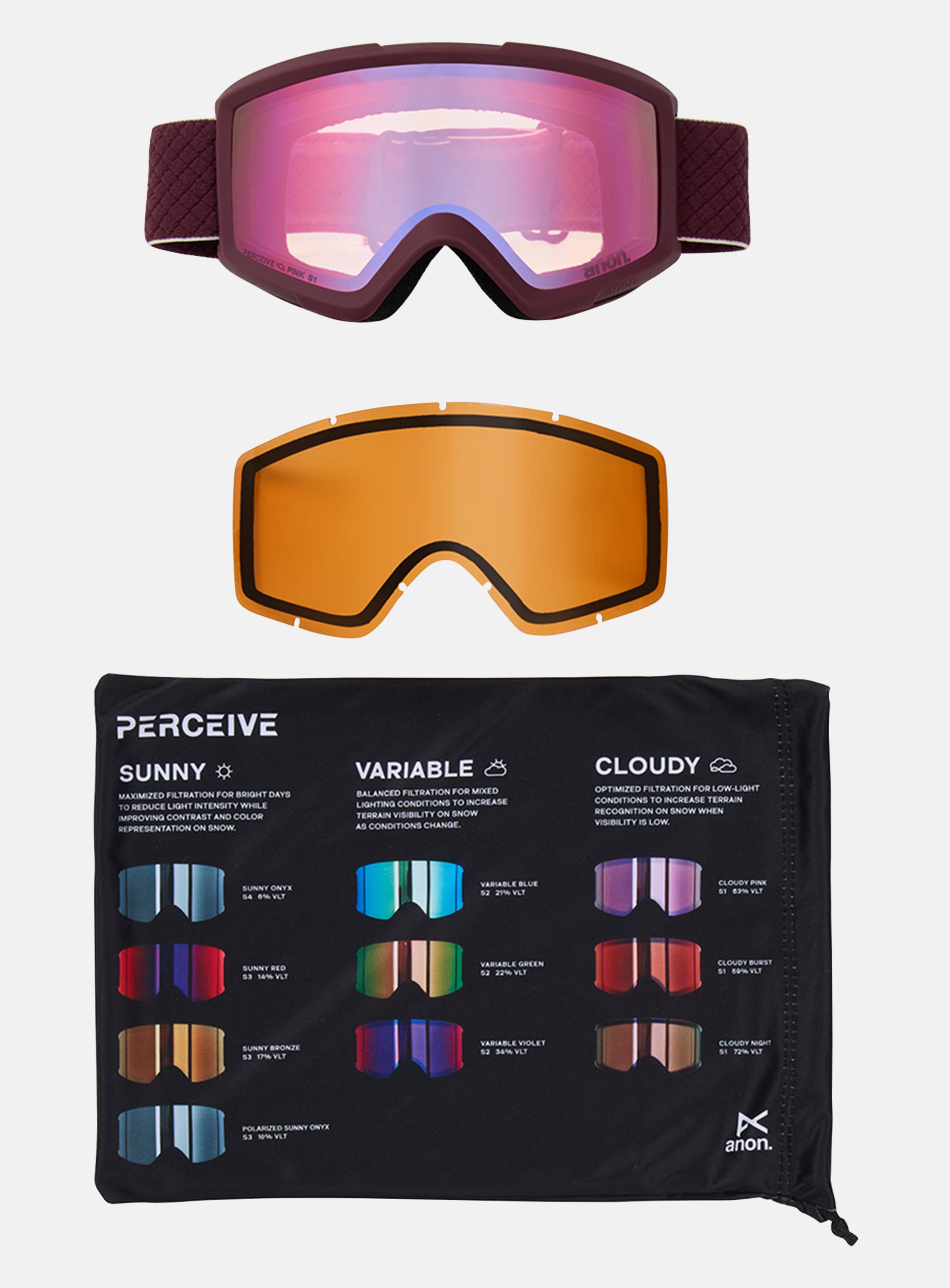 Anon Helix 2.0 Goggles + Bonus Lens | Frame: Deep Cherry, Lens: Perceive Cloudy Pink