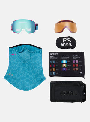 Anon M5 Goggles + Bonus Lens + MFI® Face Mask | Frame: Pink Tides, Lens: Perceive Variable Blue