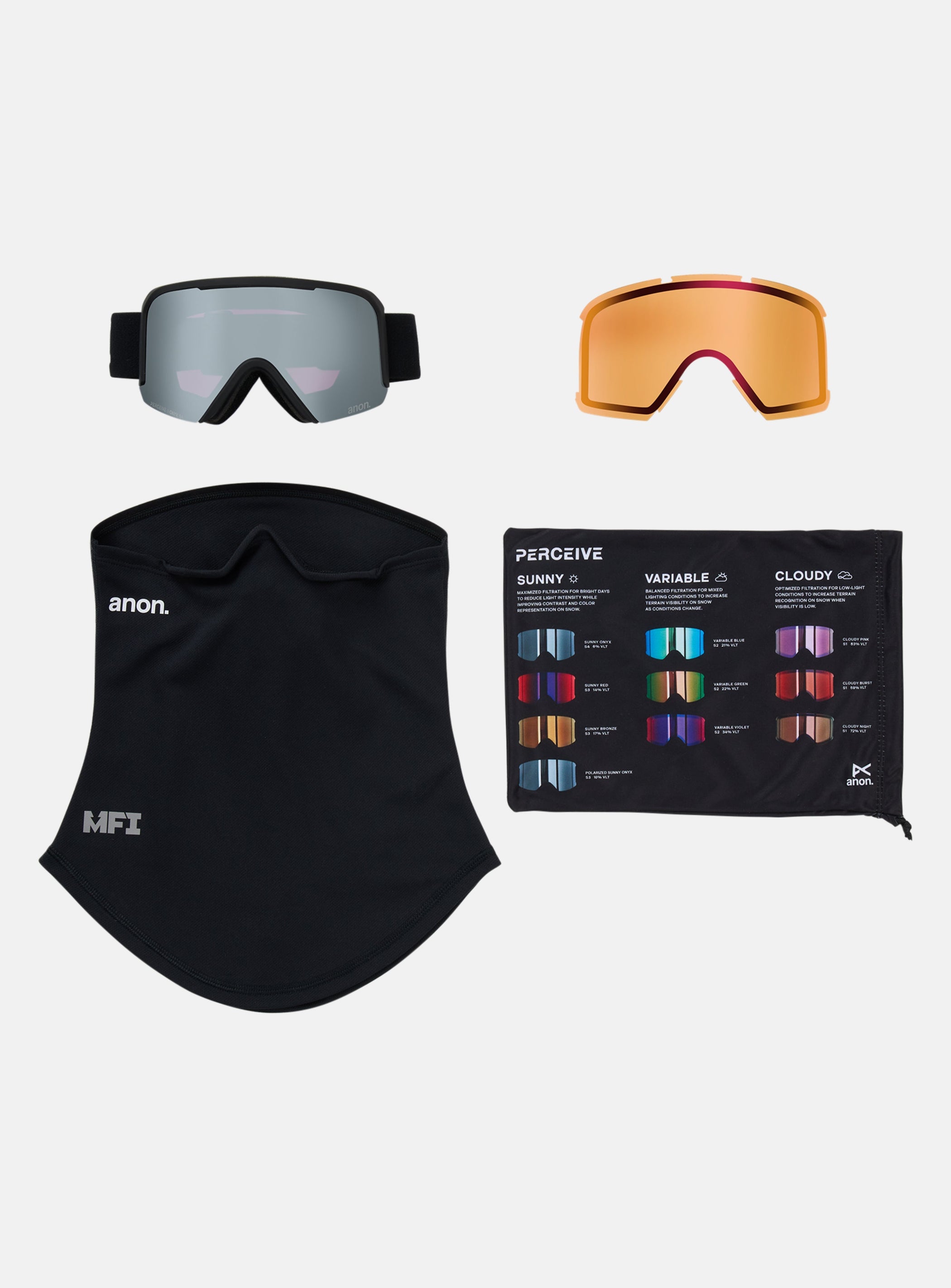 Anon Nesa Goggles + Bonus Lens + MFI® Face Mask | Frame: Smoke, Lens: Perceive Sunny Onyx