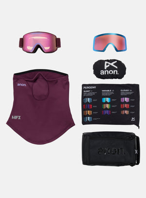Anon M6 Goggles + Bonus Lens + MFI® Face Mask | Frame: Deep Cherry, Lens: Perceive Cloudy Pink