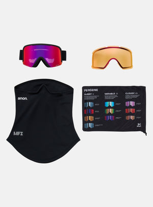 Anon Nesa S Goggles + Bonus Lens + MFI® Face Mask | Frame: Black, Lens: Perceive Sunny Red