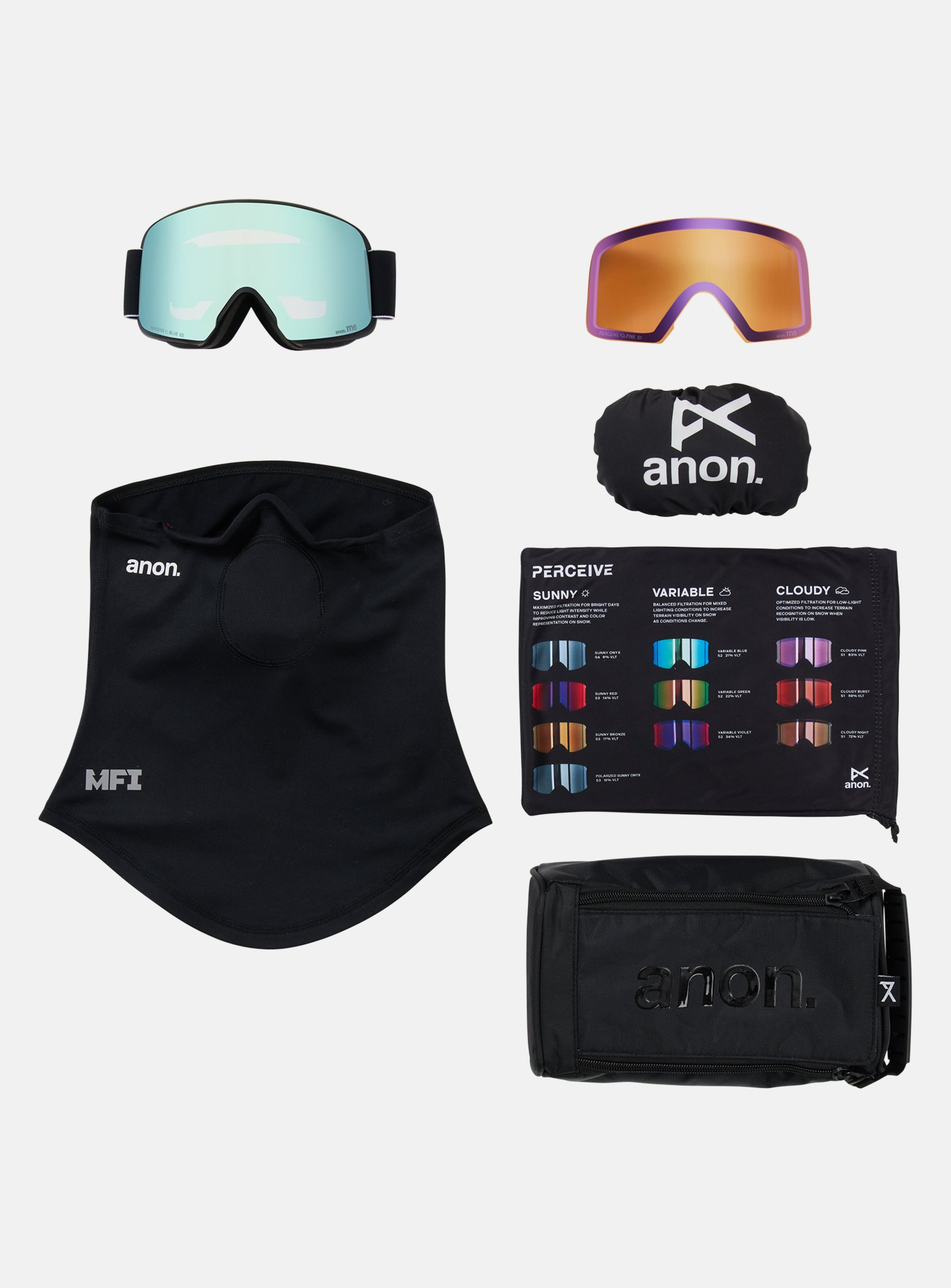 Anon M6 Goggles + Bonus Lens + MFI® Face Mask | Frame: Black, Lens: Perceive Variable Blue