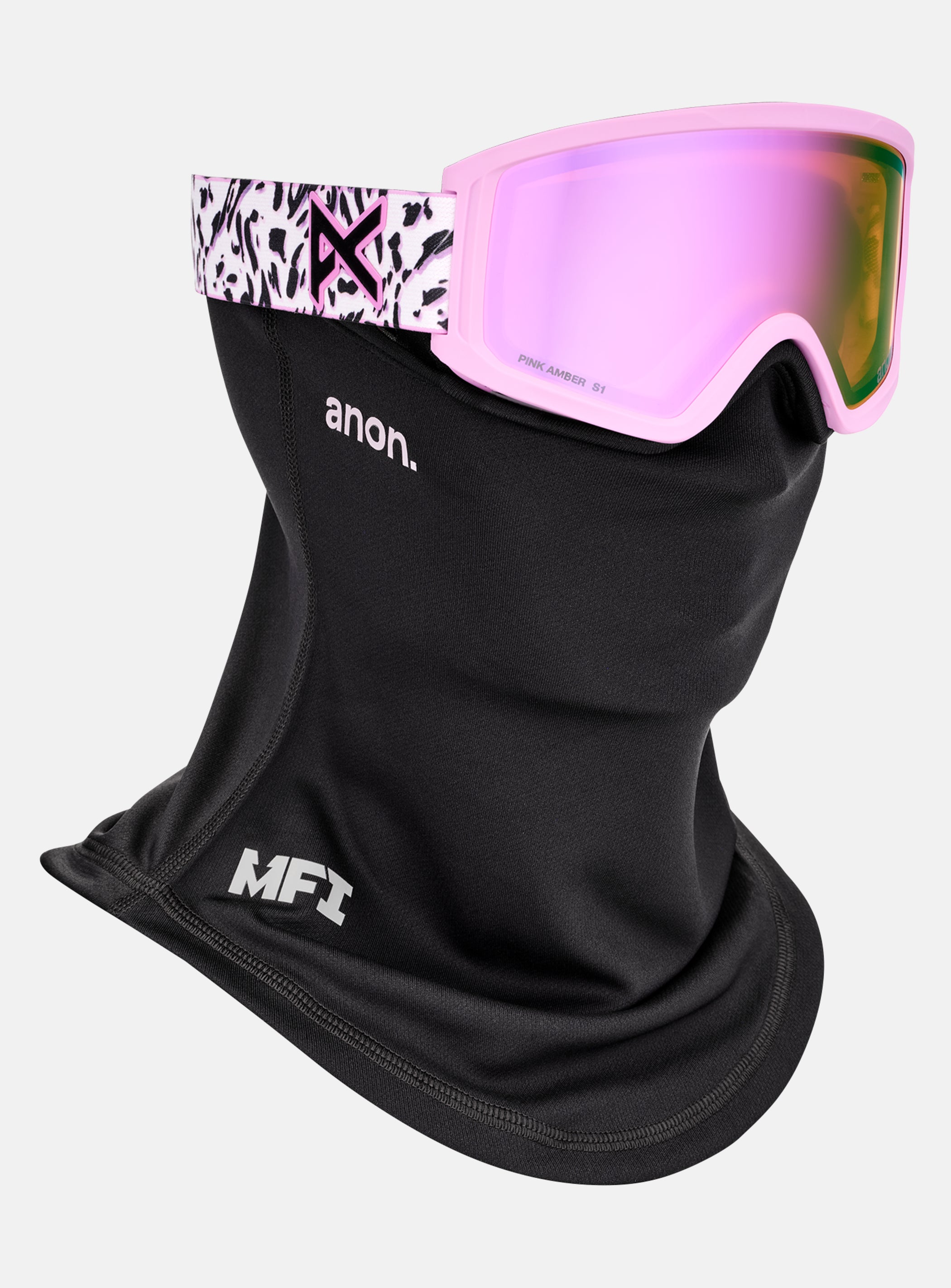 Anon Tracker 2.0 Goggles + MFI® Face Mask | Frame: Leopard Pink, Lens: Pink Amber (50% / S1)