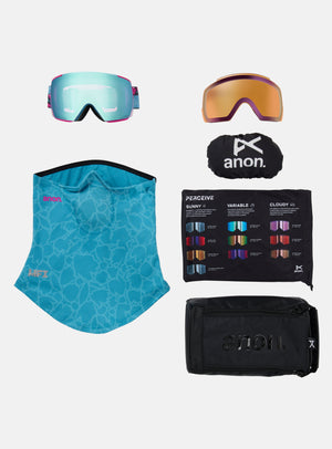 Anon M5S Goggles + Bonus Lens + MFI® Face Mask | Frame: Pink Tides, Lens: Perceive Variable Blue
