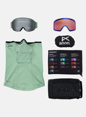 Anon M4 Goggles (Cylindrical) + Bonus Lens + MFI® Face Mask | Frame: Soft Sage, Lens: Perceive Sunny Onyx
