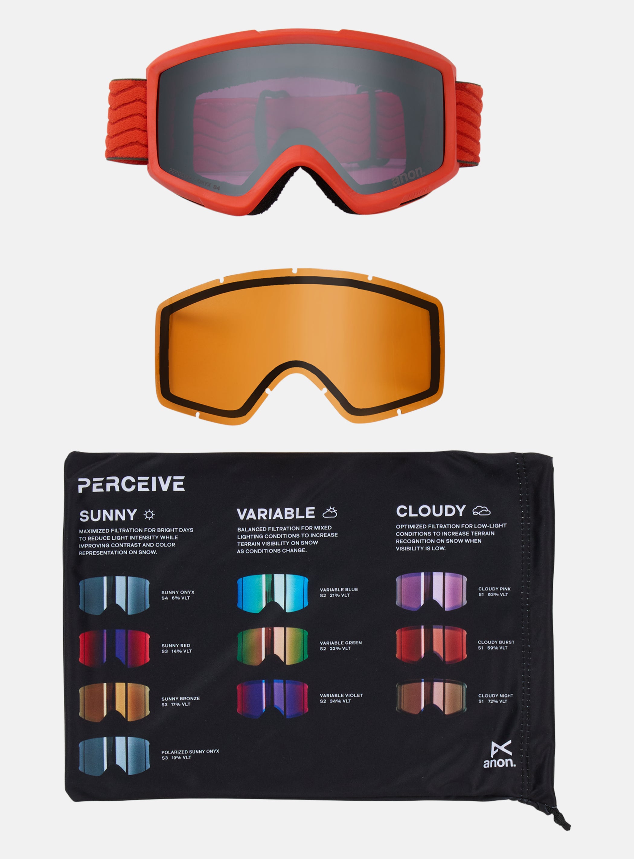 Anon Helix 2.0 Goggles + Bonus Lens | Frame: Fiesta Red, Lens: Perceive Sunny Onyx